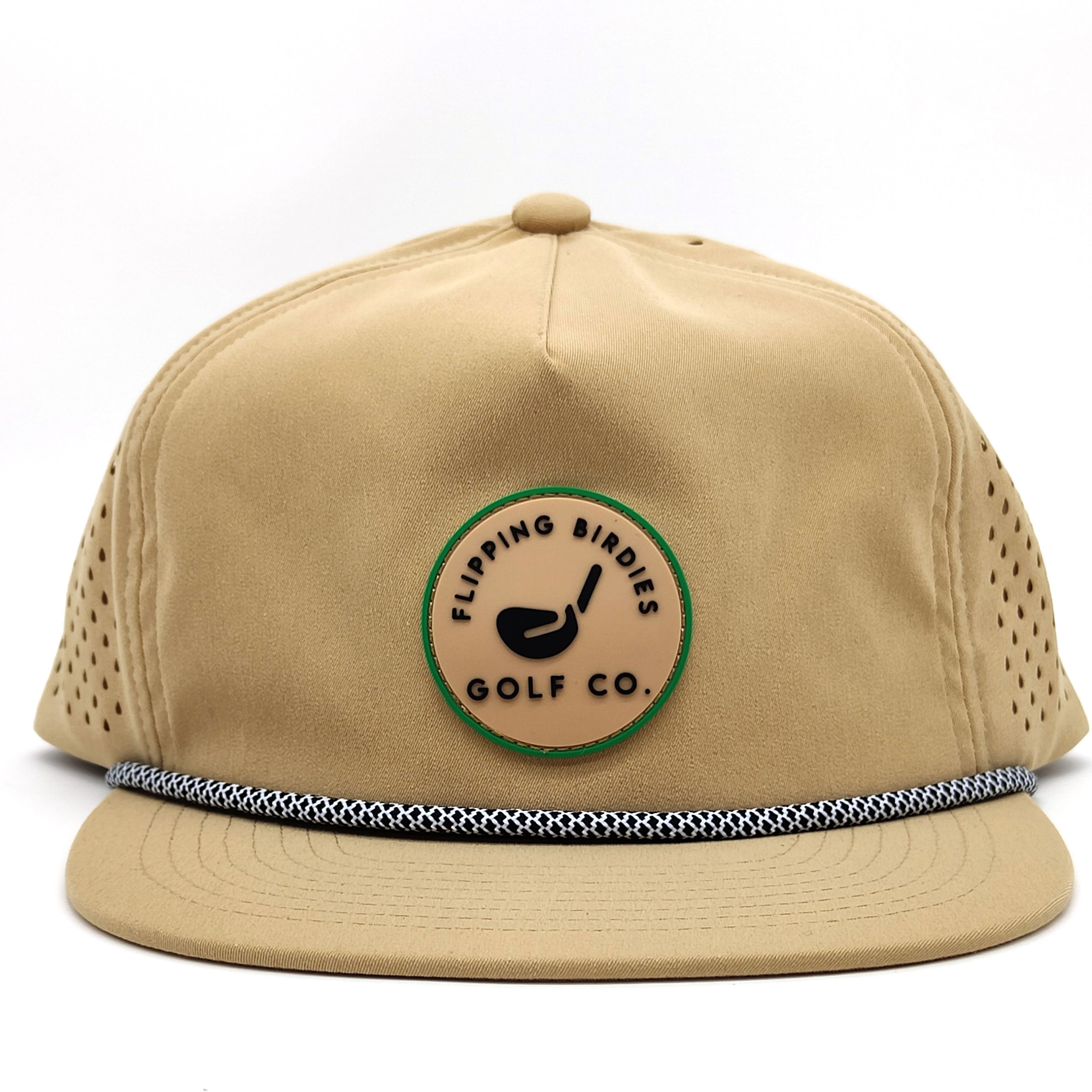 Custom Rubber Logo Flat Brim Trucker Baseball Cap Laser Cut 5 Panel Dad Waterproof Perforated Unstructured Golf Hats With Rope