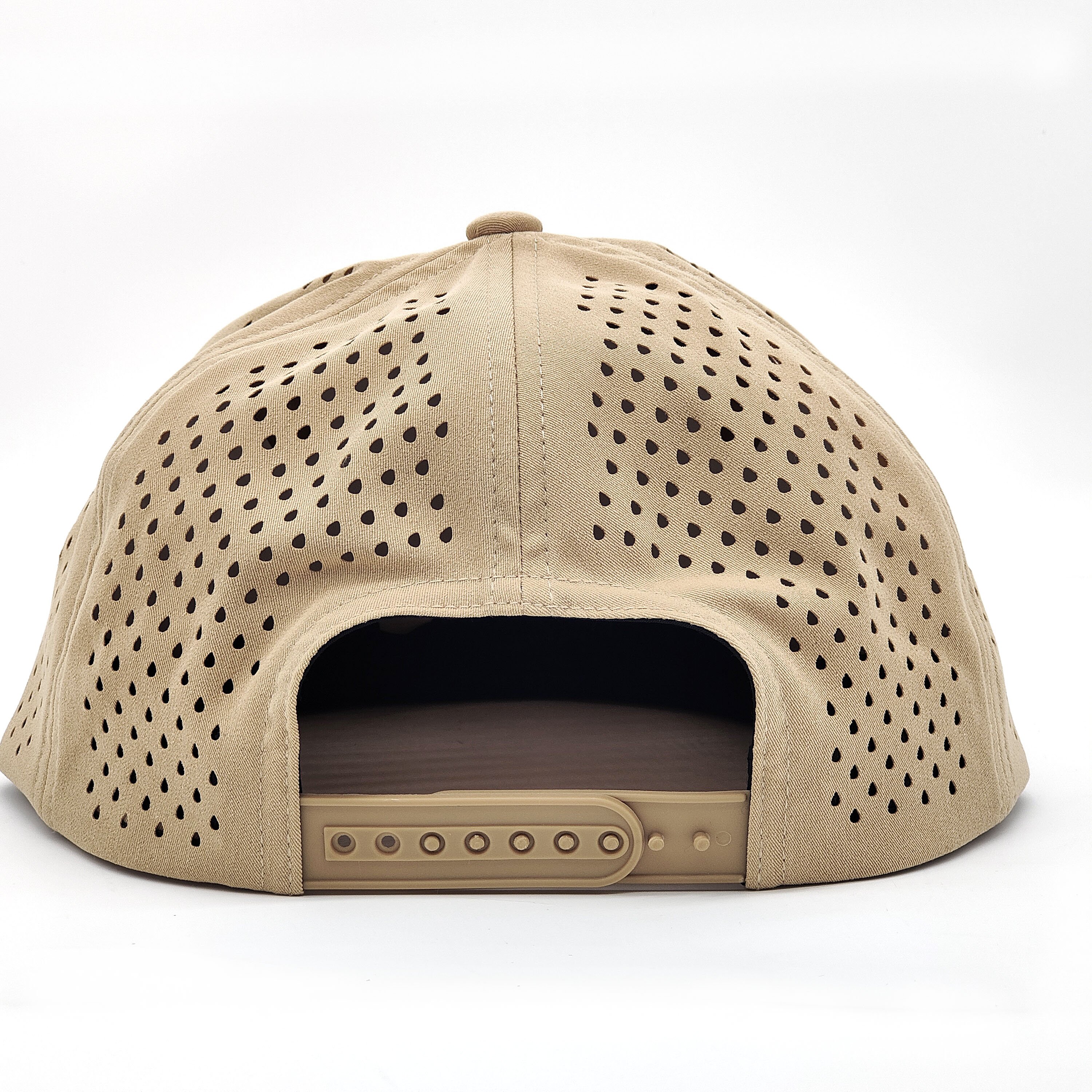 Custom Rubber Logo Flat Brim Trucker Baseball Cap Laser Cut 5 Panel Dad Waterproof Perforated Unstructured Golf Hats With Rope