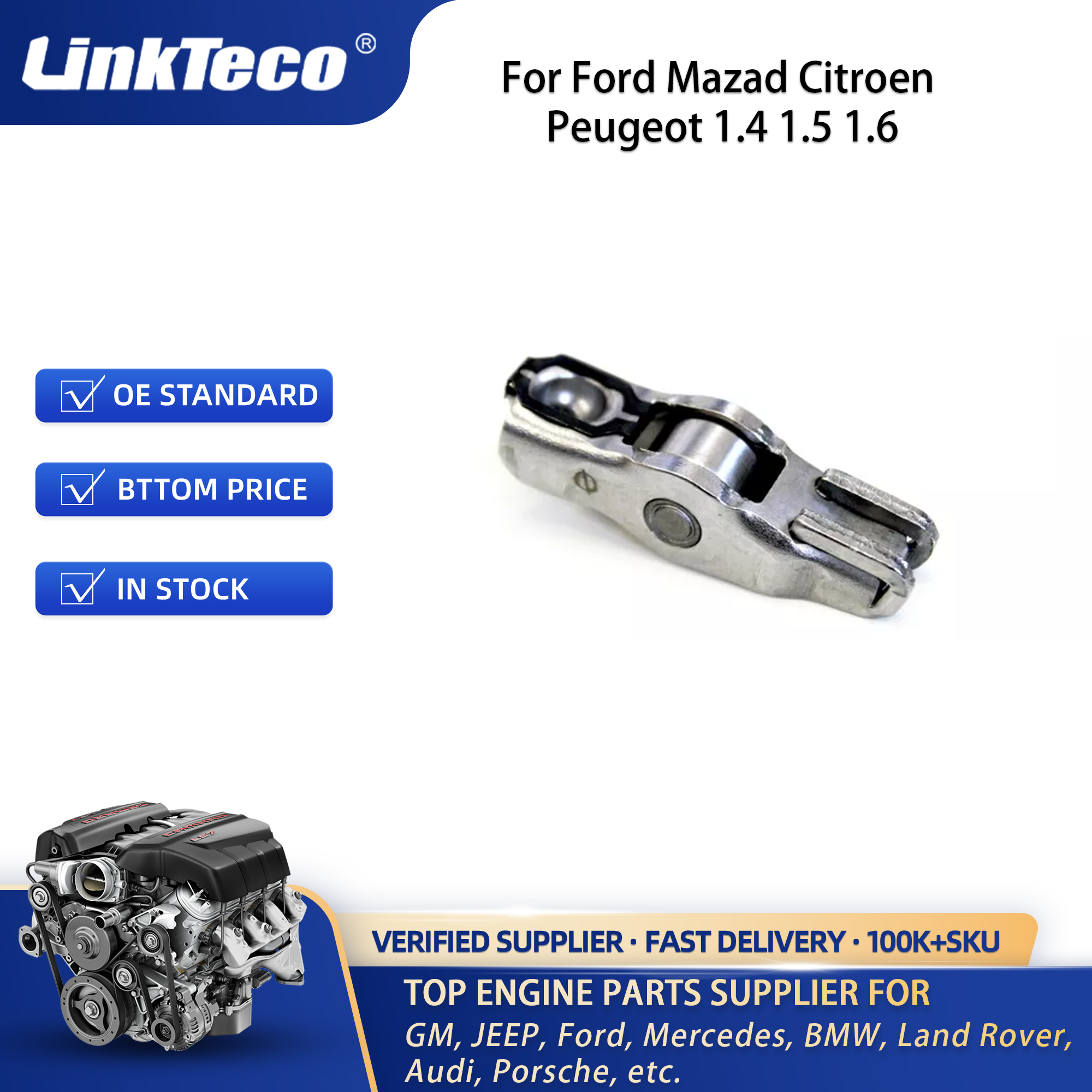 Linkteco Auto Spare Parts Car Engine Rokcer Arm for Ford Mazad Citroen Peugeot 1.4L 1.5L 1.6L 0903.65 Y401-12-130 F-446062.02