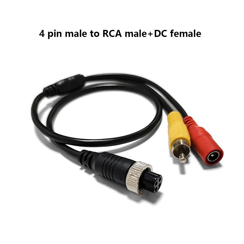 50cm Male RAC and Male DC to 4 Pin Avi Male /female Cable Converter for Car DVR Monitor