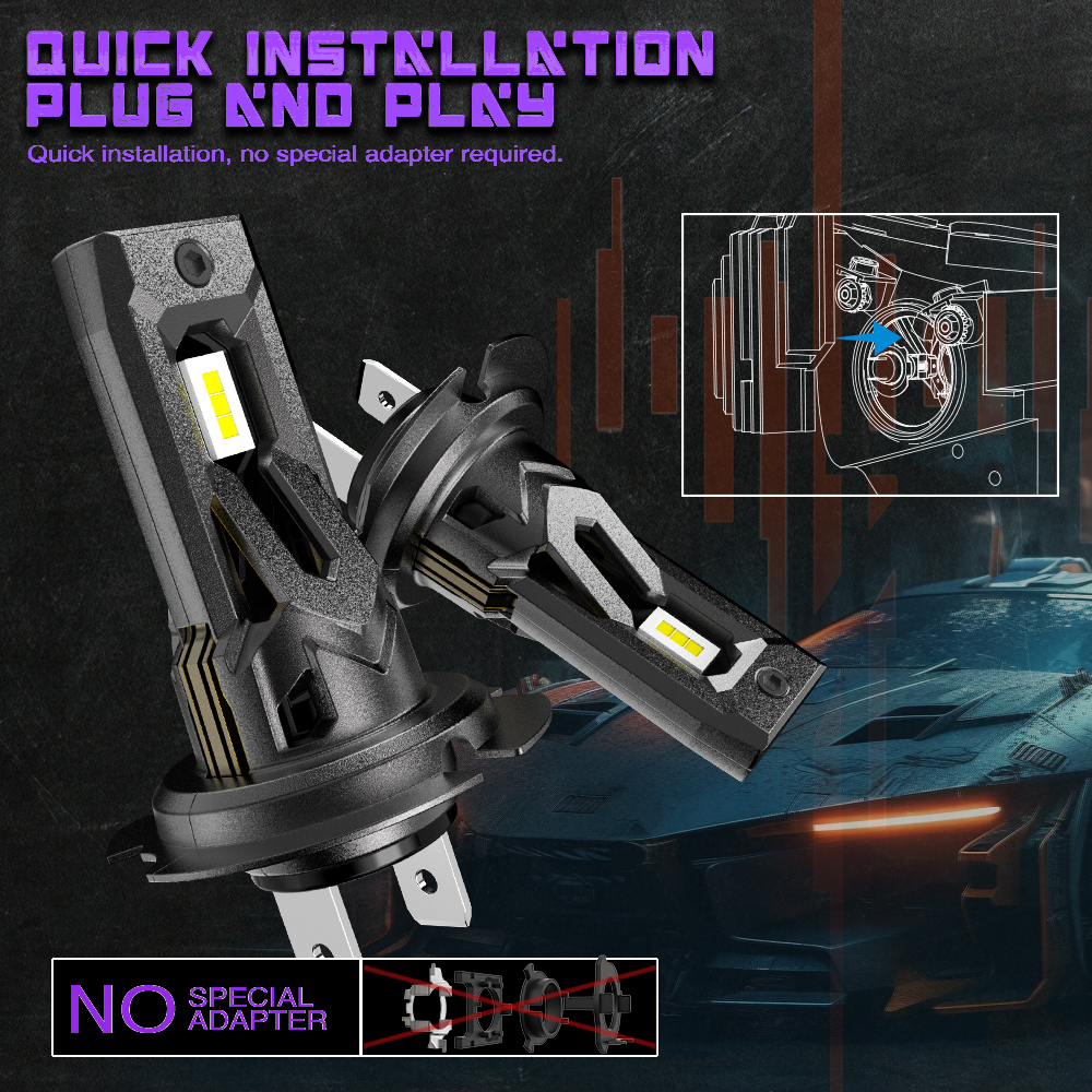 X7SEVEN Mini Size H4 H7 H11 LED Headlights 9005 H4 CSP Chips 12V New Modified Bulbs with Dual Beam 6000k Brightness for Driving