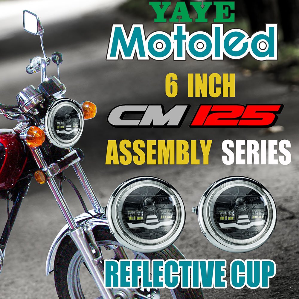YAYE Cm125 Gn125 6 Inch Motorcycle Round Headlight Assembly Projector Red Blue White DC12V 45W 4800LM