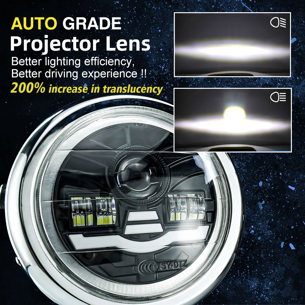 YAYE Cm125 Gn125 6 Inch Motorcycle Round Headlight Assembly Projector Red Blue White DC12V 45W 4800LM