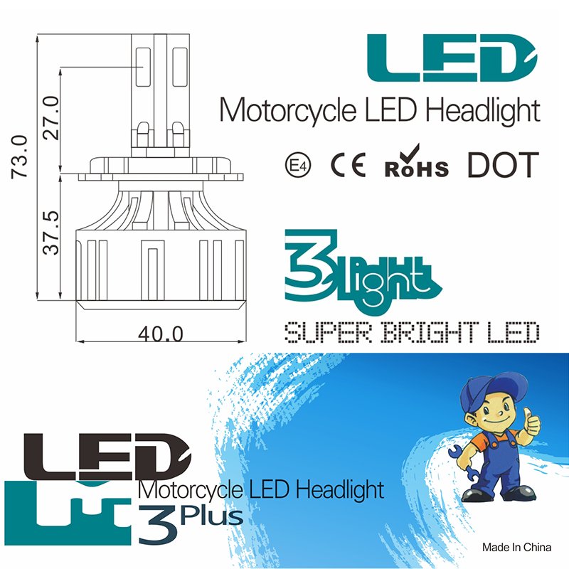 MOTOLED Super Bright 60W 6000Lumen CSP White Color M3plus Motorcycle Led Headlights with Hi/Lo Beam