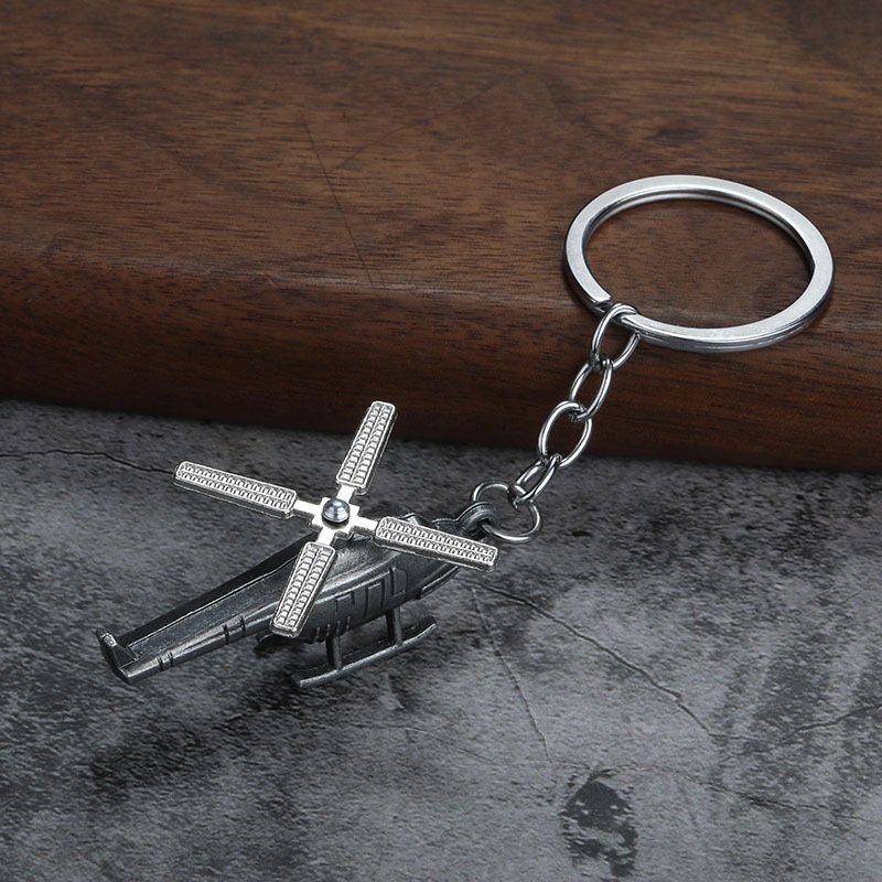 Retro 3D Metal Aircraft Air Plane Creative Stereo Helicopter Keychain Backpack Pendant Keyring Accessories