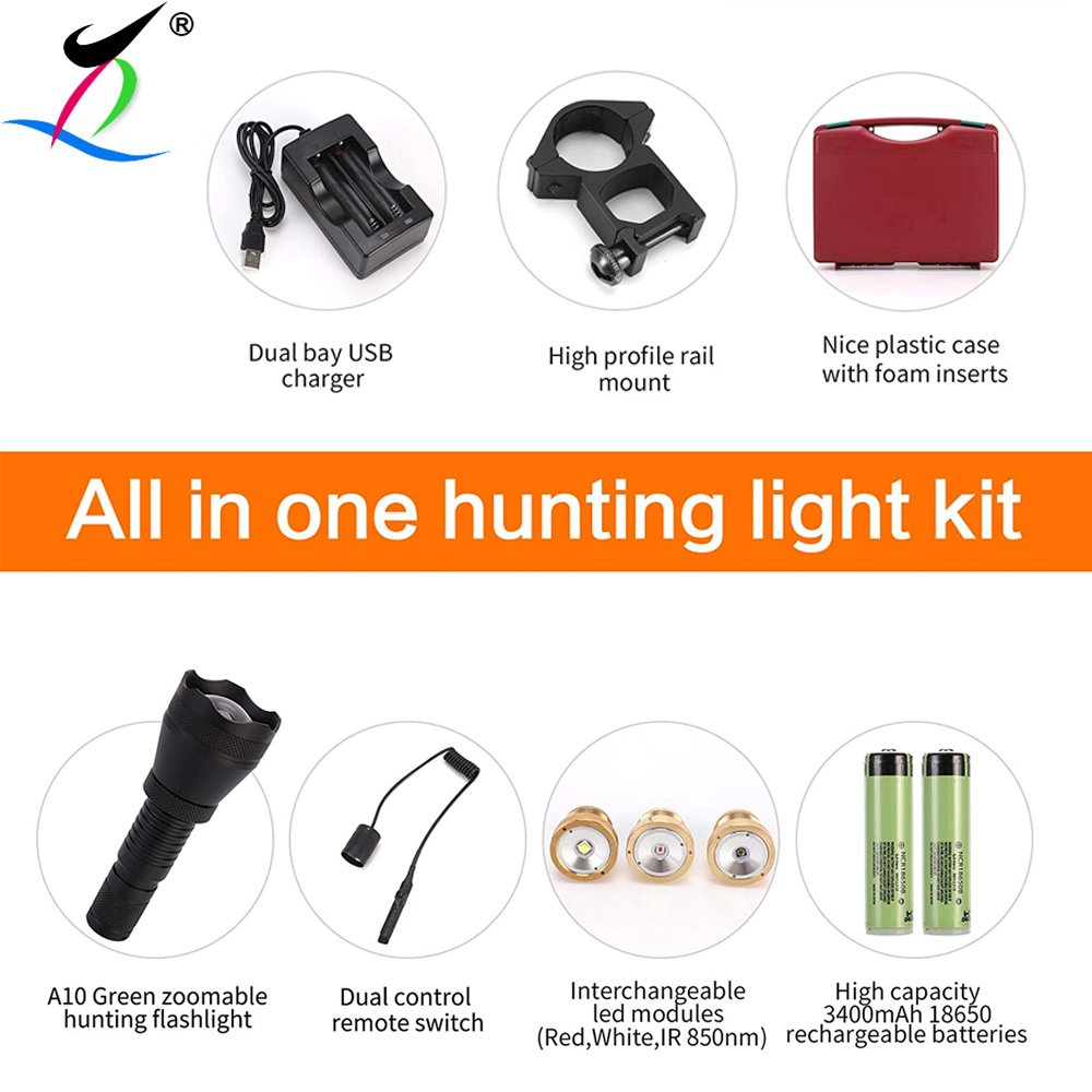 A10 Led Light Green Hunting Light Flashlight Red White 850nm Infrared IR Torch Tactical Hunting Accessories