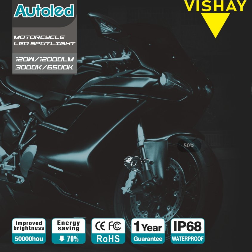 Motoled VISHAY 2PCS White Motorcycle Headlight Auxiliary Lamp LED Spotlight DRL Spot Head Light