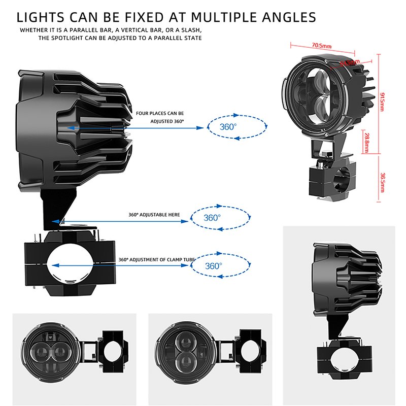 Motoled VISHAY 2PCS White Motorcycle Headlight Auxiliary Lamp LED Spotlight DRL Spot Head Light