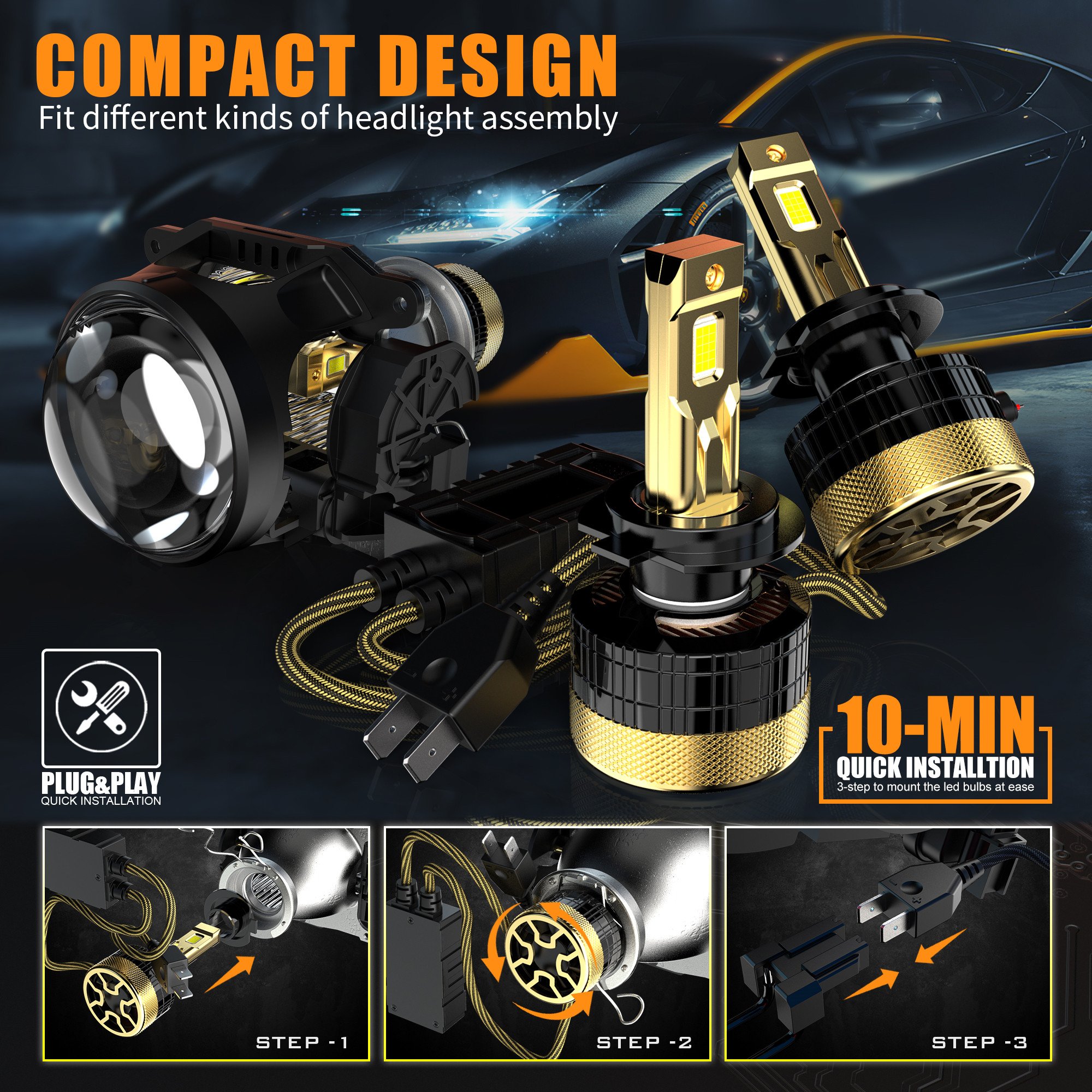 High Quality R8 Auto Parts H4 Led Headlight Bulbs Auto Lighting System Car Led Headlight H4 Led Head Light Lamp 6500k