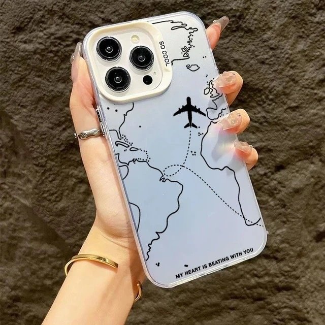 Creative Silver Aircraft Airlines Protective Cover for iPhone 15 14 Pro 13/11Pro Max Frosted Slim TPU Magnetic Phone Grip XR