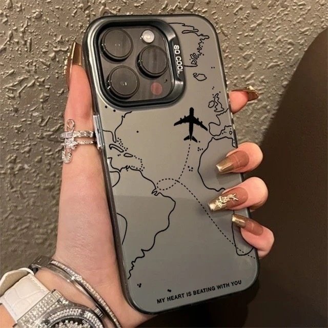 Creative Silver Aircraft Airlines Protective Cover for iPhone 15 14 Pro 13/11Pro Max Frosted Slim TPU Magnetic Phone Grip XR