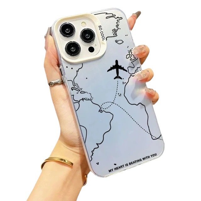 Creative Silver Aircraft Airlines Protective Cover for iPhone 15 14 Pro 13/11Pro Max Frosted Slim TPU Magnetic Phone Grip XR