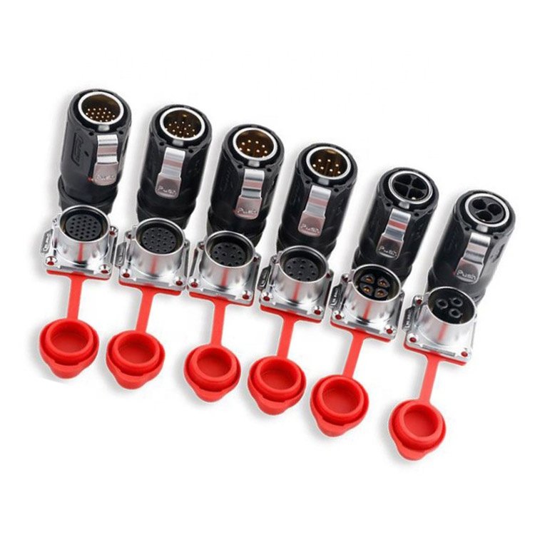 LP24 IP67 Waterproof Screw Locking Plug 3Pin 4Pin 10 12 19 24pin Copper Cable Connector for Power 25A Plastic Shell LED Contract