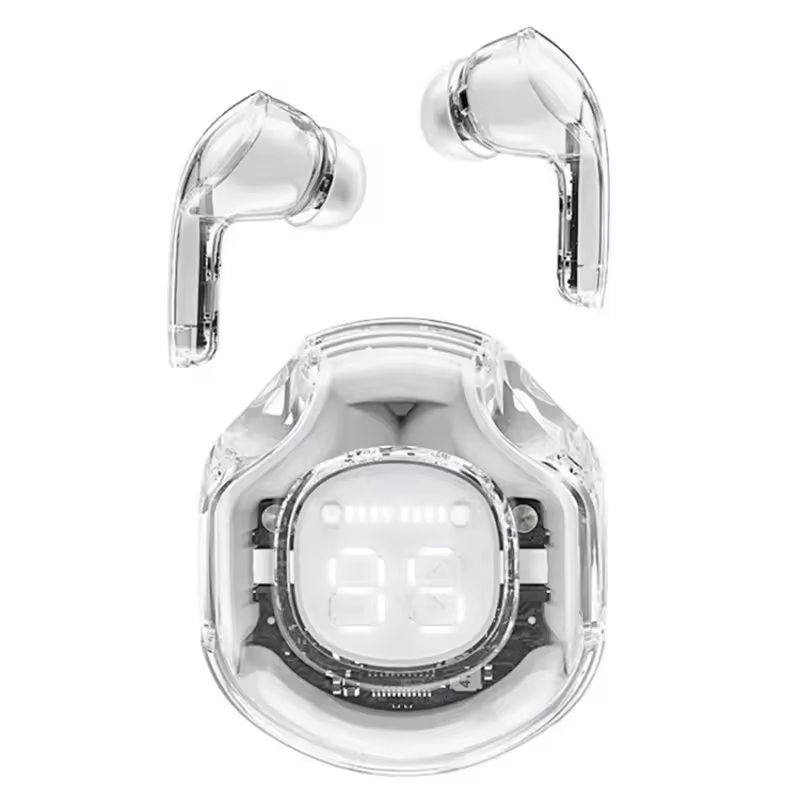 Crystal T8 Tws Handsfree Earbud Earphone Headphone Transparent LED Wireless Sports Headphones In-ear Logo Customize Android IOS