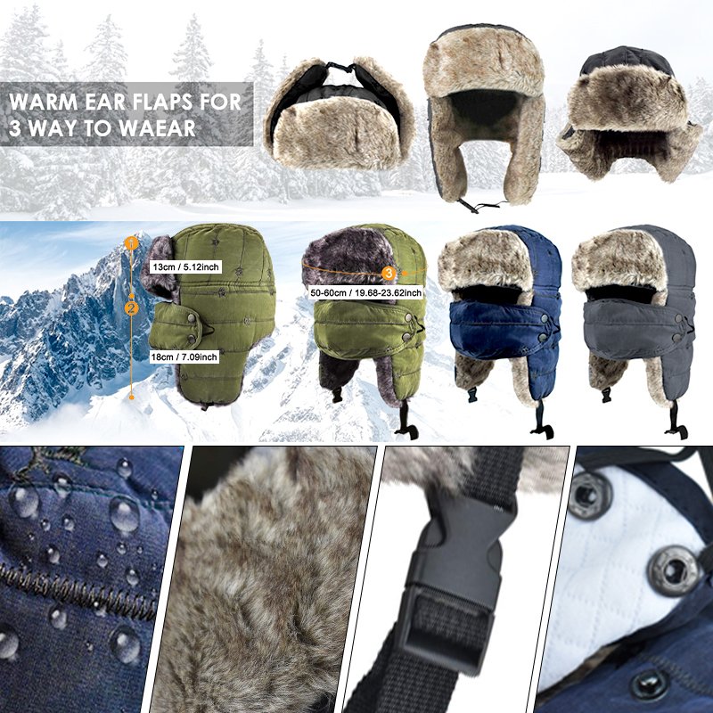 Custom Earflap Trapper Rabbit Skin Fur Lined Hat Winter Hat Hunting Multi-color Winter Cycling Men Russian Knitted Trapper Hat
