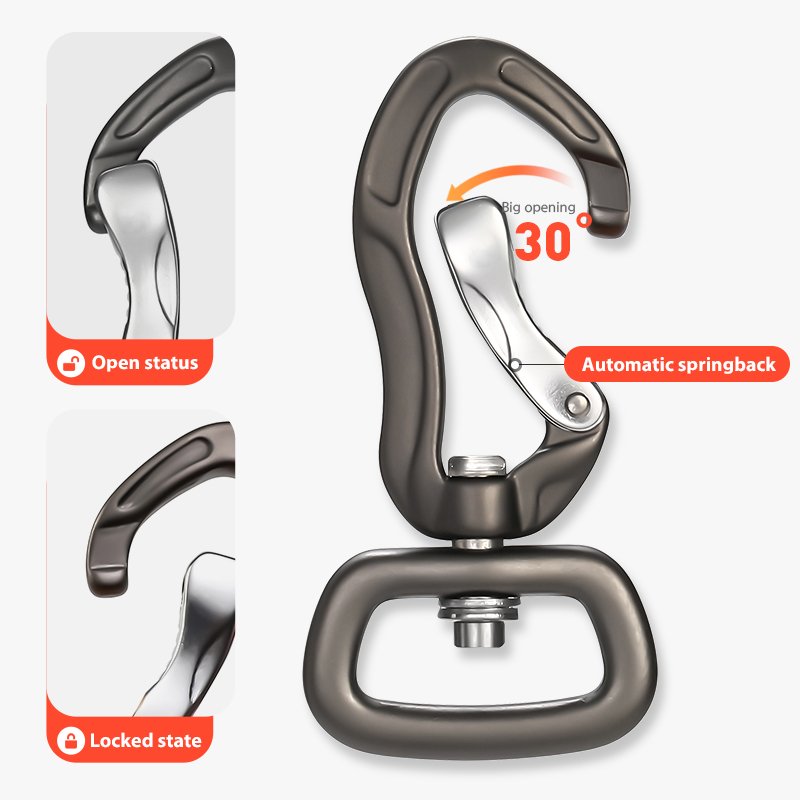 JRSGS Light Weight Accessory Aluminum Swivel Carabiner Multi-functional Tool 16-25mm Ring 3kN Swivel Hook for Dog Leash