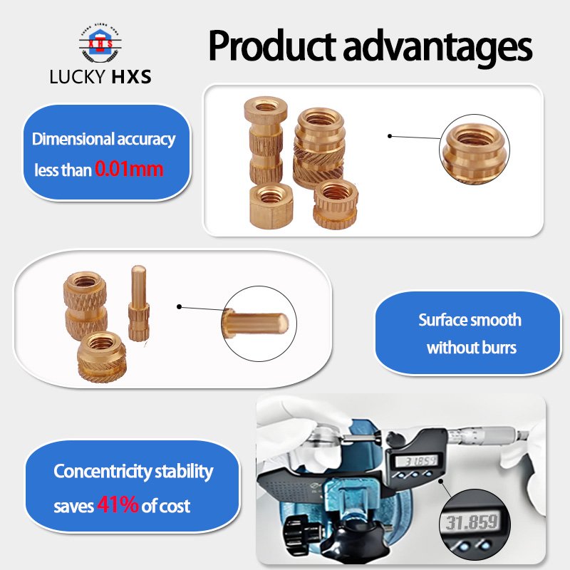 Manufacturer Copper Nut M3/M6 Custom Precision CNC Lathe Parts Aviation Knurled Injection Molded Copper Nut Processing