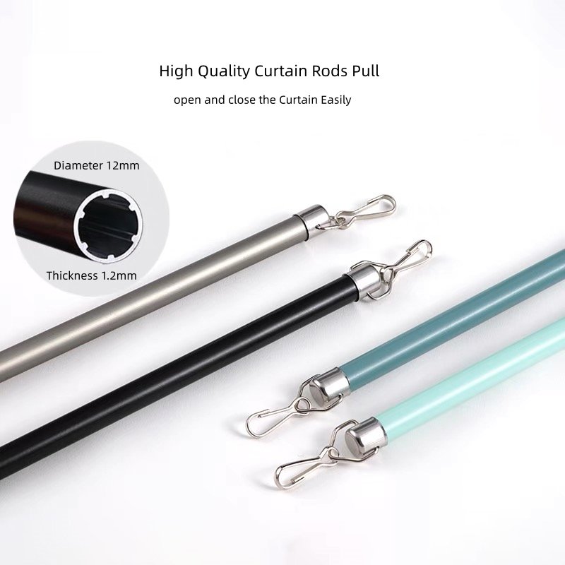 Modern Stainless Steel Curtain Rod with Aluminum Pull Wand Rounded Base for Window Drapery 5m Length Home Use Accessory