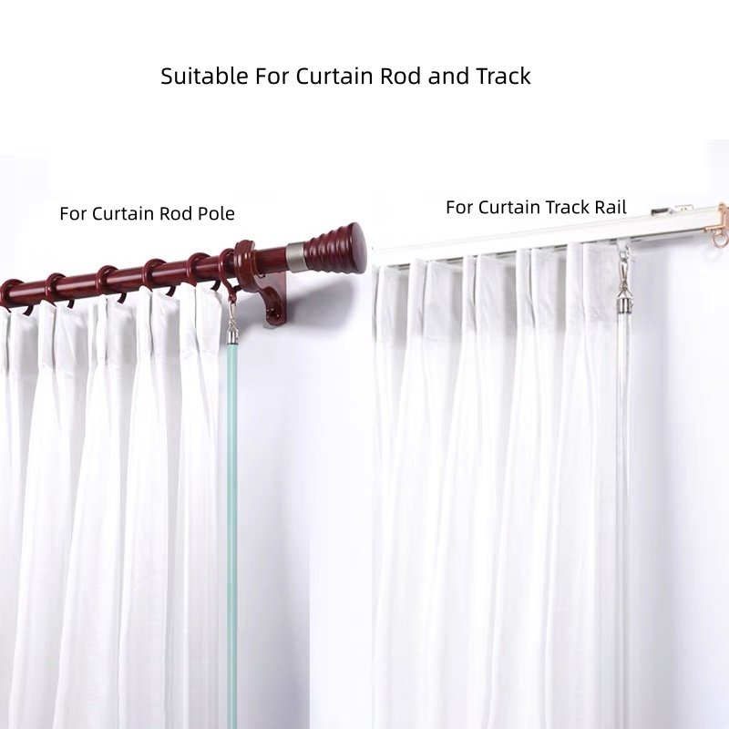 Modern Stainless Steel Curtain Rod with Aluminum Pull Wand Rounded Base for Window Drapery 5m Length Home Use Accessory