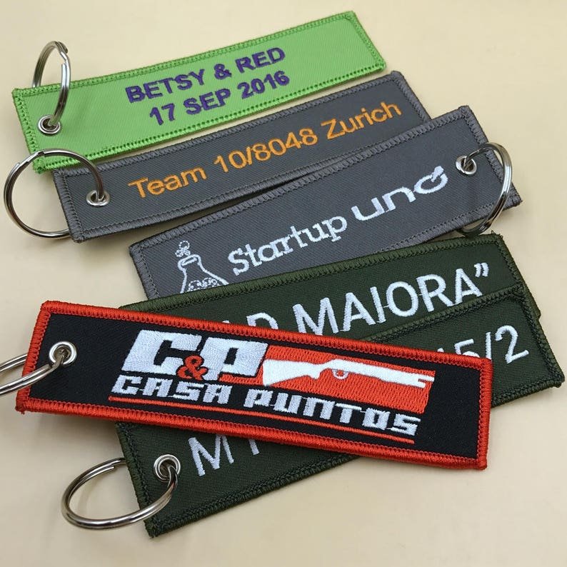 Wholesale Red Double-Faced Embroidery Aviation Keychain Embroidered Textile Custom Fabric Keychain