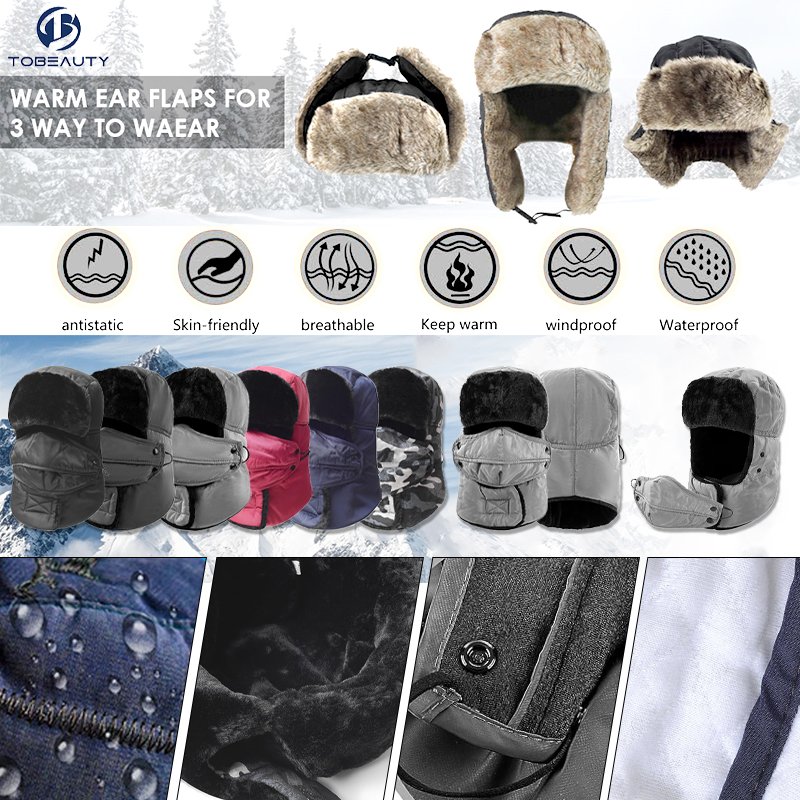 Wholesale Fur Winter Cold Weather Windproof Waterproof Trapper Trooper Hat Aviator Knitted Russian Hat