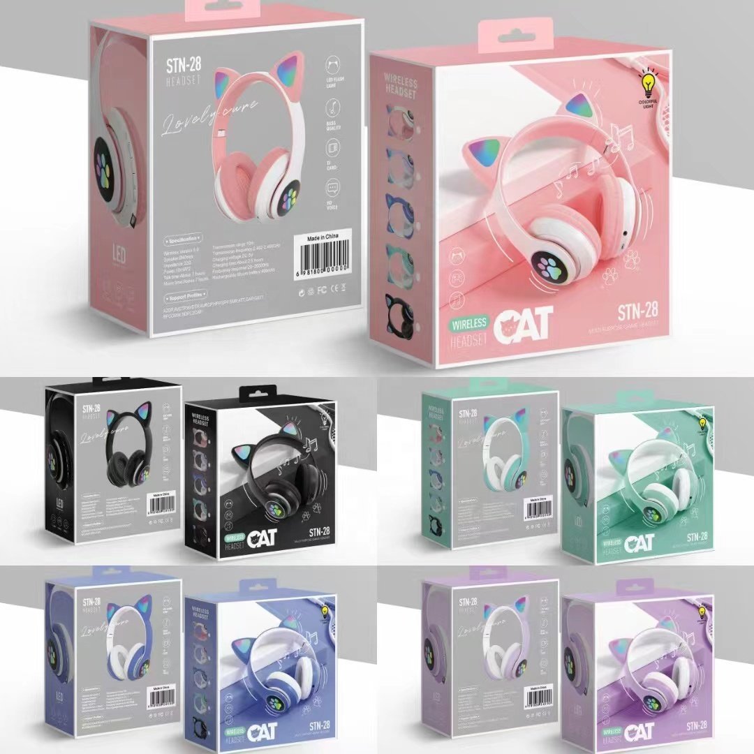 Cute Cat Ear Wireless Earphones LED Flash TWS Sports Aviation DJ Mobile Phone Travel Accessories JL Chipset Girls Gaming Helmet
