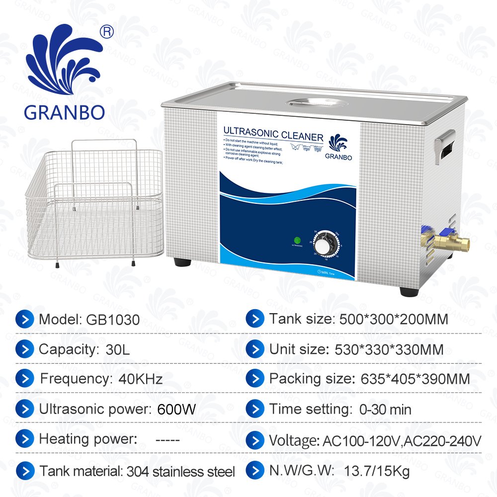 GRANBOSONIC 30L 600W 40khz Ultrasonic Cleaner Large Size Industrial Machine Lab Aviation Electronics Optical