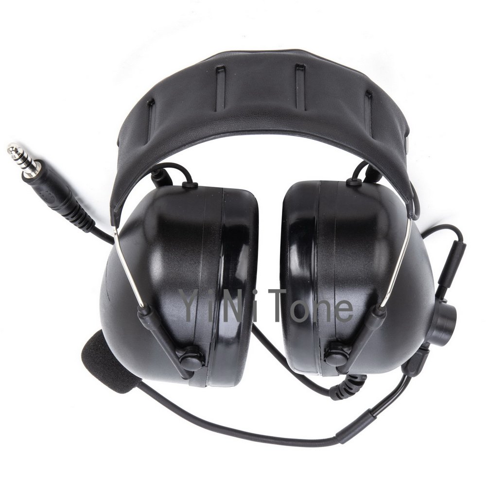 YiNiTone 7.1mm NATO Black Tactical Pilot Headset Aviation Headset Earpiece Microphone for Two Way Radio Walkie Talkie Earphone