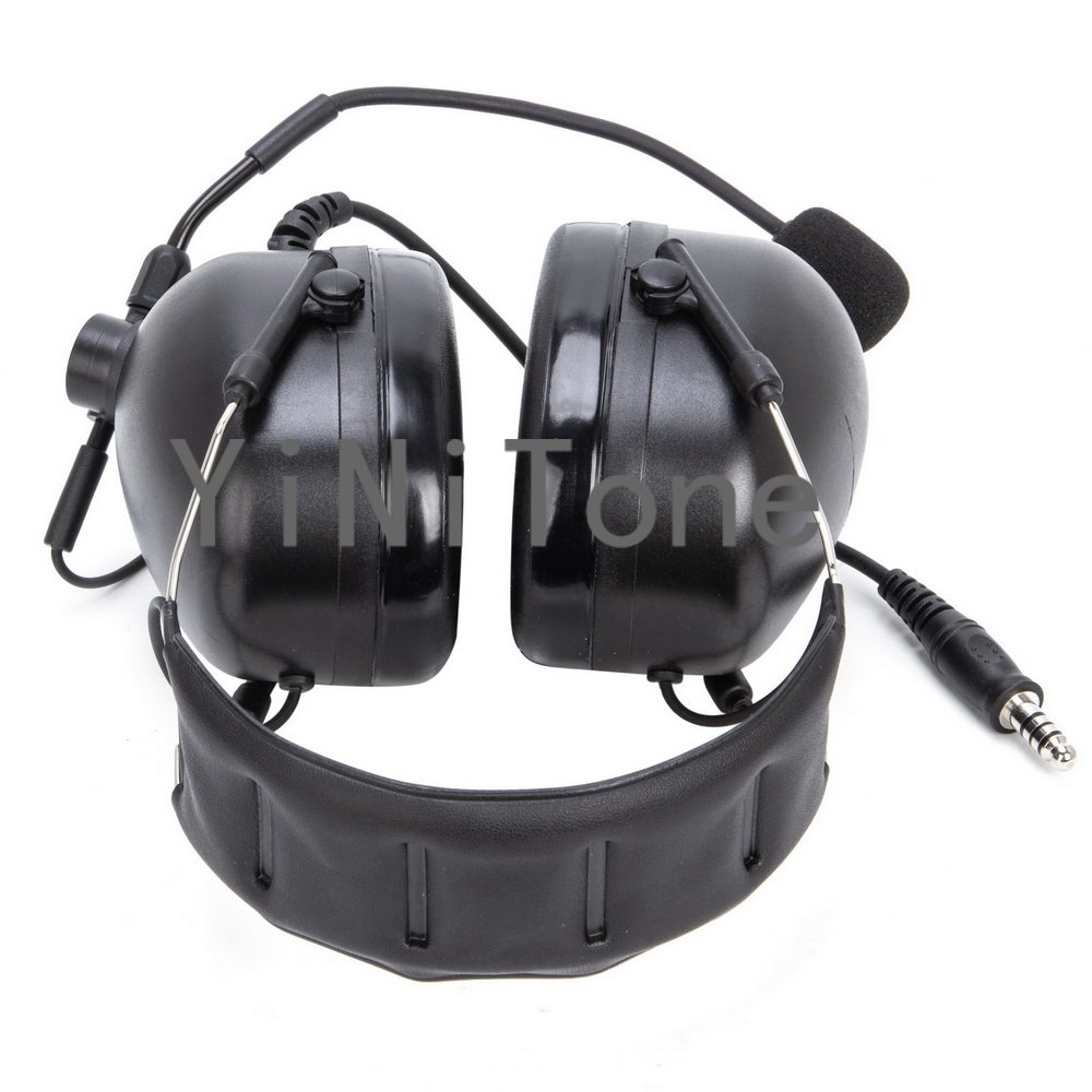 YiNiTone 7.1mm NATO Black Tactical Pilot Headset Aviation Headset Earpiece Microphone for Two Way Radio Walkie Talkie Earphone