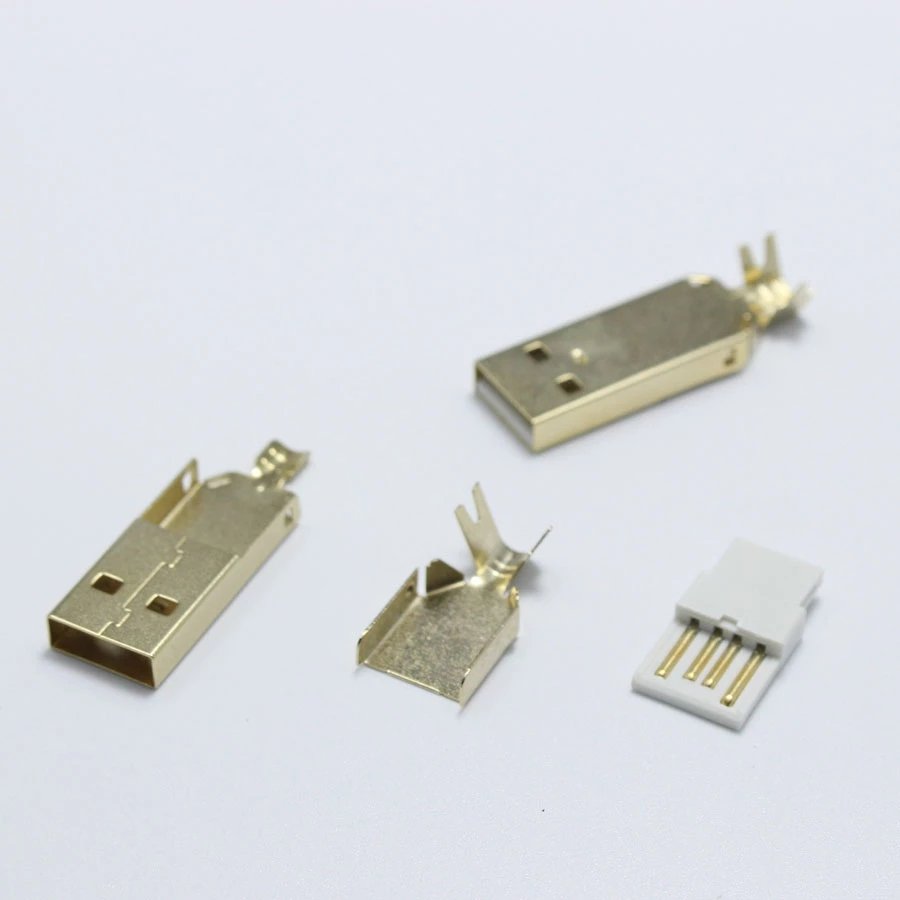 USB2.0 Nickel Plated Male Connector USB-A Type Tail Socket 3 in 1 DIY Adapter USB PCB Connector Accessories