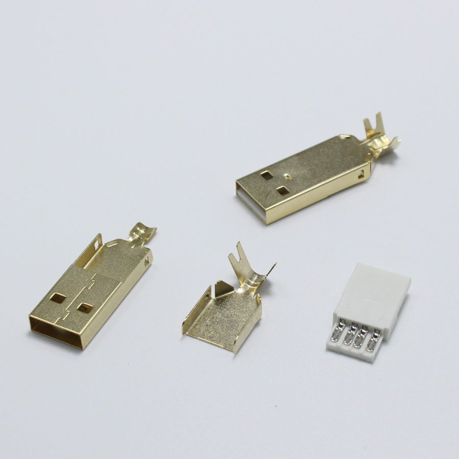 USB2.0 Nickel Plated Male Connector USB-A Type Tail Socket 3 in 1 DIY Adapter USB PCB Connector Accessories