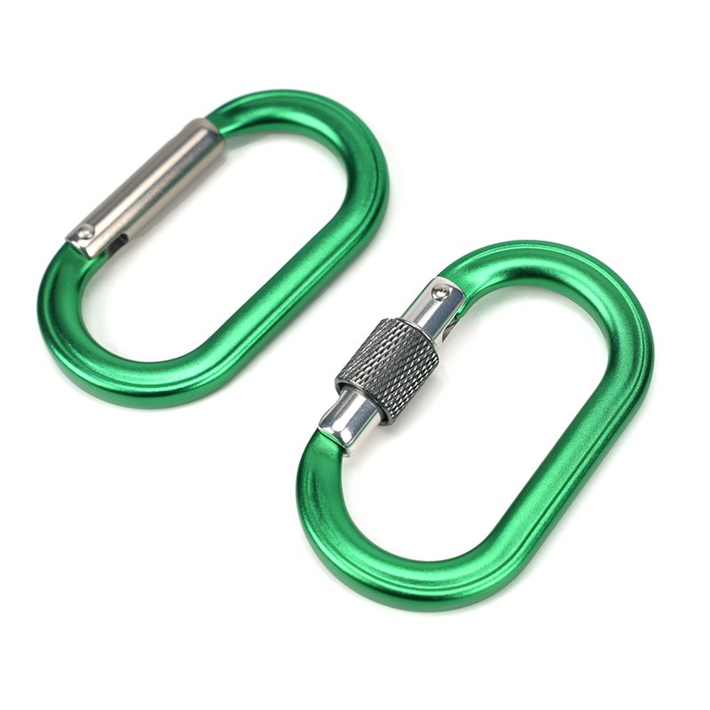 4KN Aluminum Straight Gate Screw Locking Oval Shape Carabiner Spring Hook Locking Micro Carabiner Marine Grade Snap Hook
