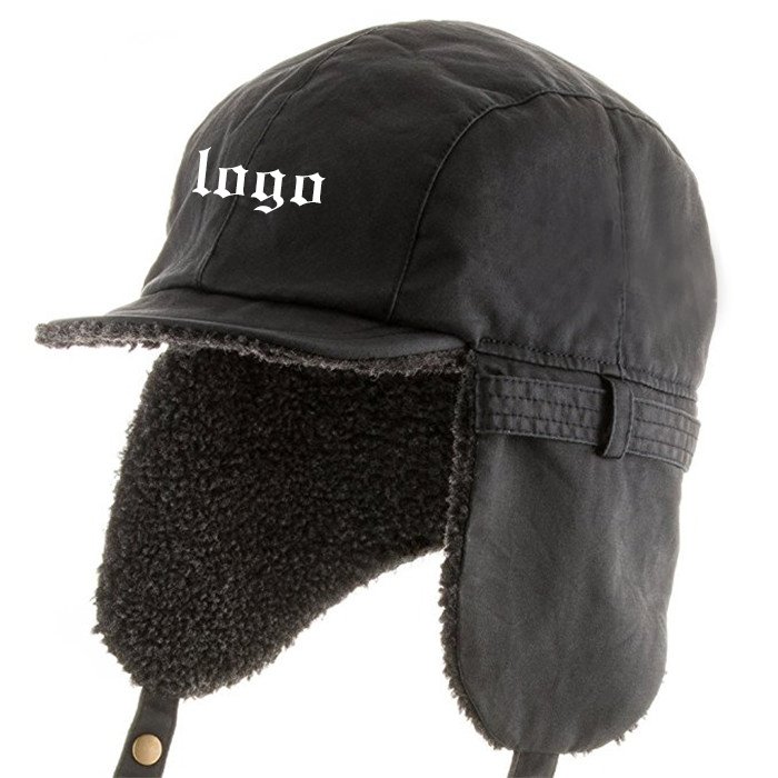 Custom logo Winter Earflat Lamb Ear Flap Lather aviator Hat pilot Hat for Men