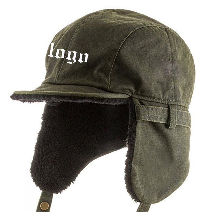 Custom logo Winter Earflat Lamb Ear Flap Lather aviator Hat pilot Hat for Men