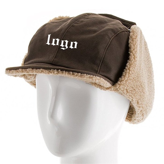 Custom logo Winter Earflat Lamb Ear Flap Lather aviator Hat pilot Hat for Men