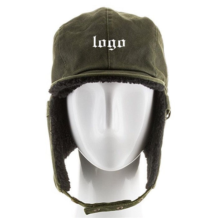 Custom logo Winter Earflat Lamb Ear Flap Lather aviator Hat pilot Hat for Men