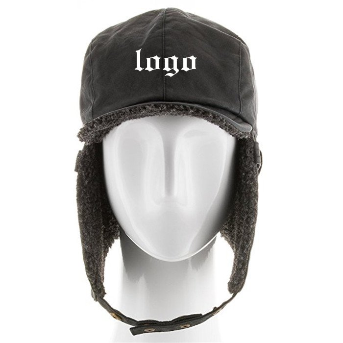 Custom logo Winter Earflat Lamb Ear Flap Lather aviator Hat pilot Hat for Men