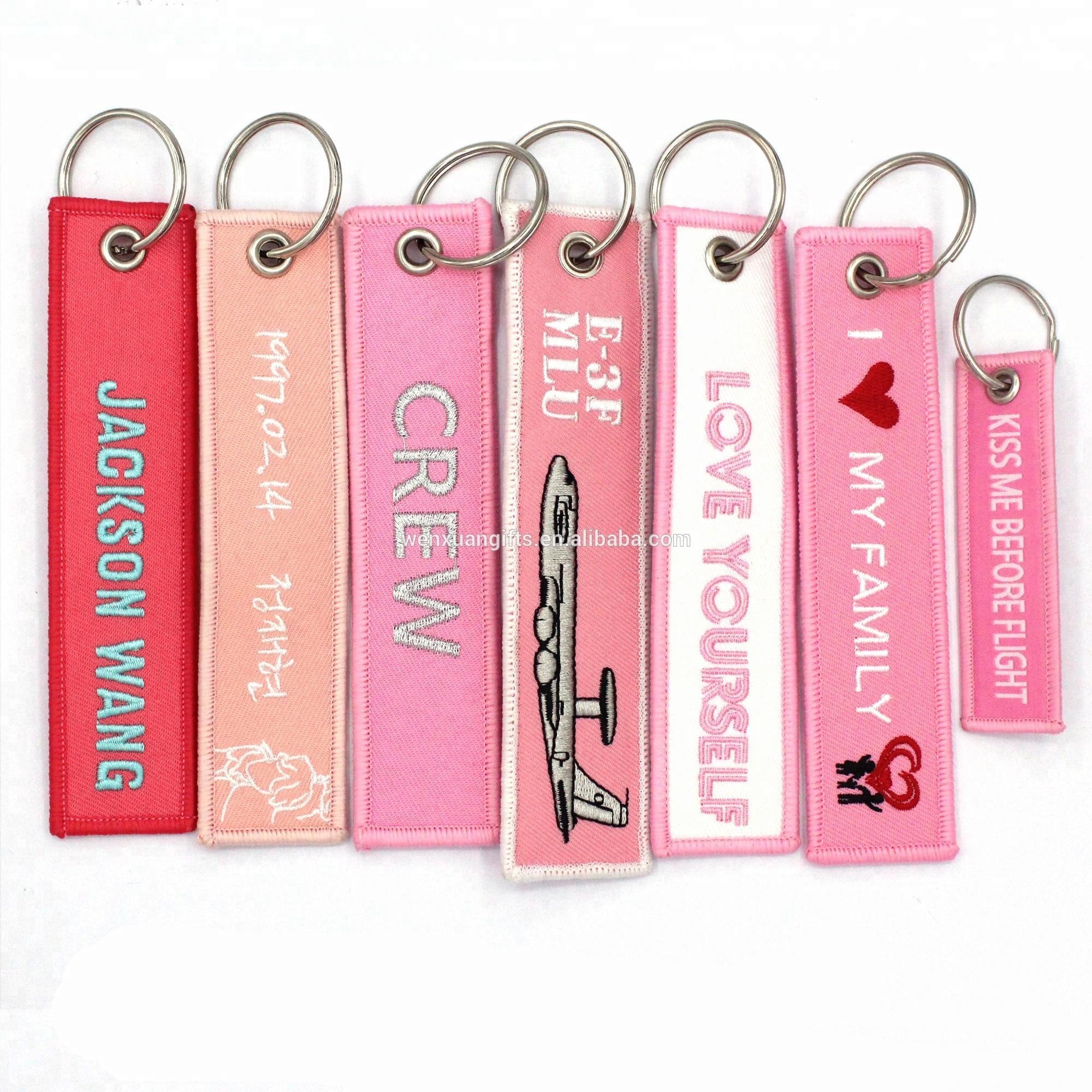 Factory Price Personalized Embroidered Flight Keychains Embroidery Keychain Woven Key Tag Fabric Car Keychain