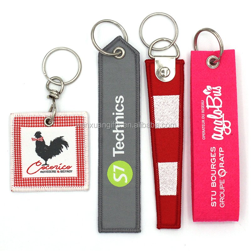 Factory Price Personalized Embroidered Flight Keychains Embroidery Keychain Woven Key Tag Fabric Car Keychain