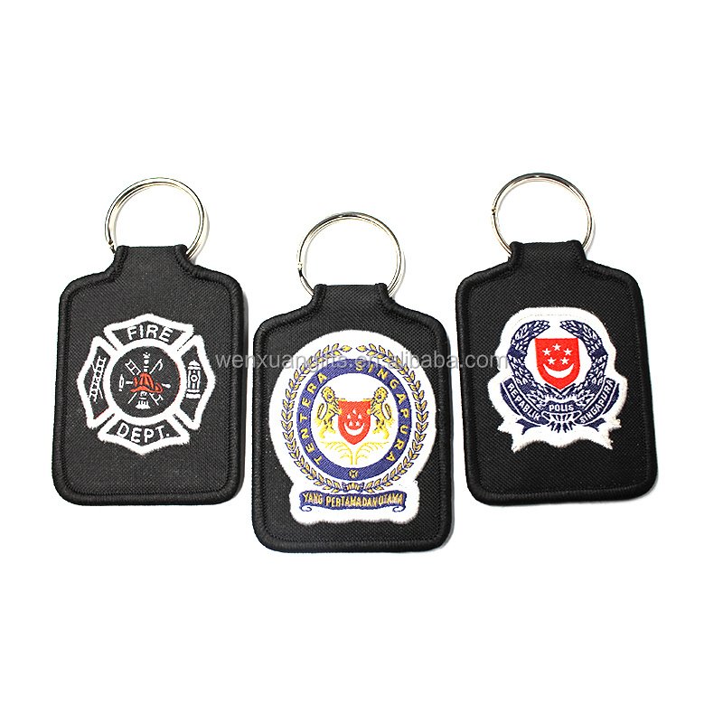 Factory Price Personalized Embroidered Flight Keychains Embroidery Keychain Woven Key Tag Fabric Car Keychain