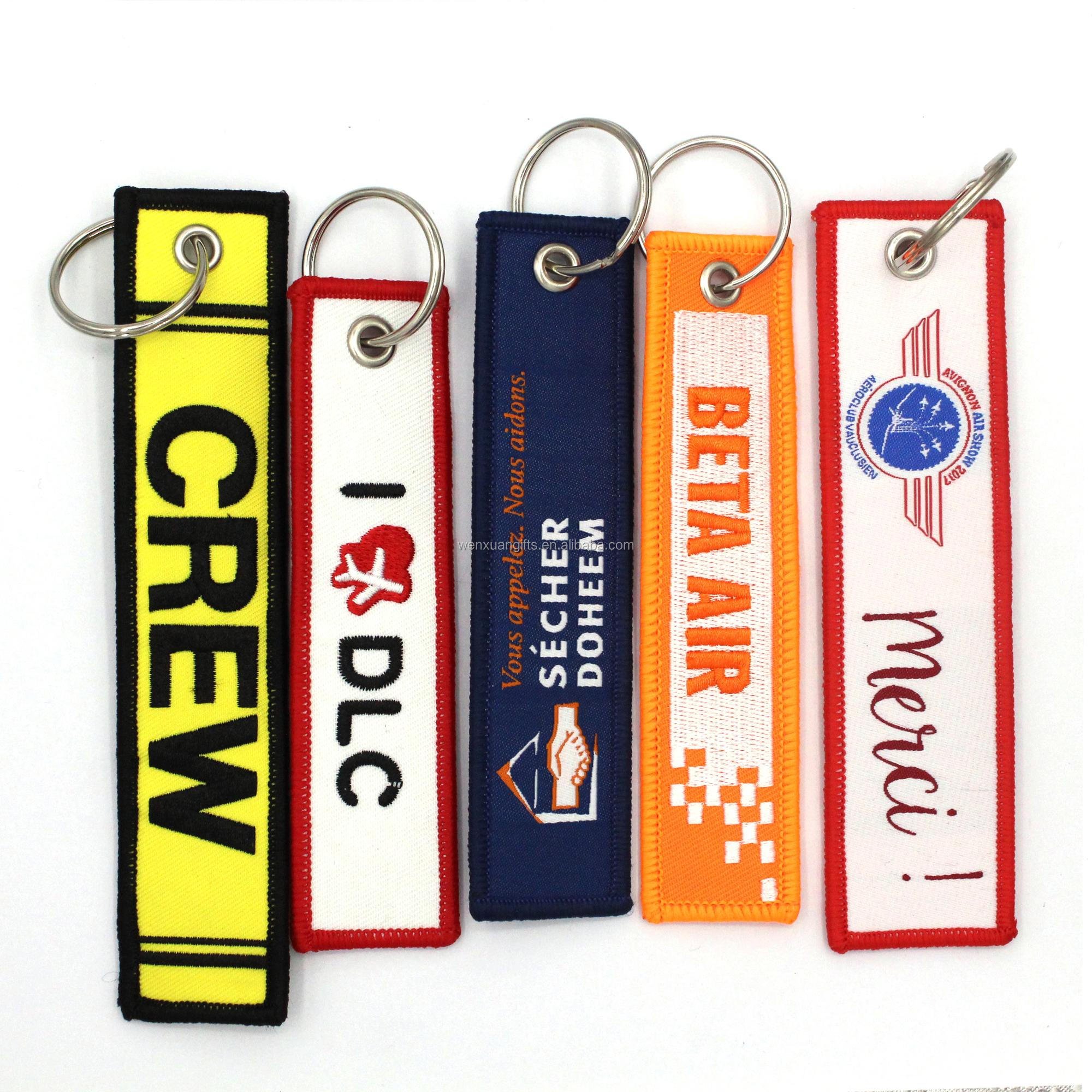 Factory Price Personalized Embroidered Flight Keychains Embroidery Keychain Woven Key Tag Fabric Car Keychain