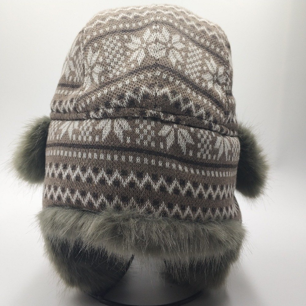 Winter Unisex Warm Faux Fur Trooper Aviator Bomber Ski Earflap Hat Cap Russian Ushanka Jacquard Knitting