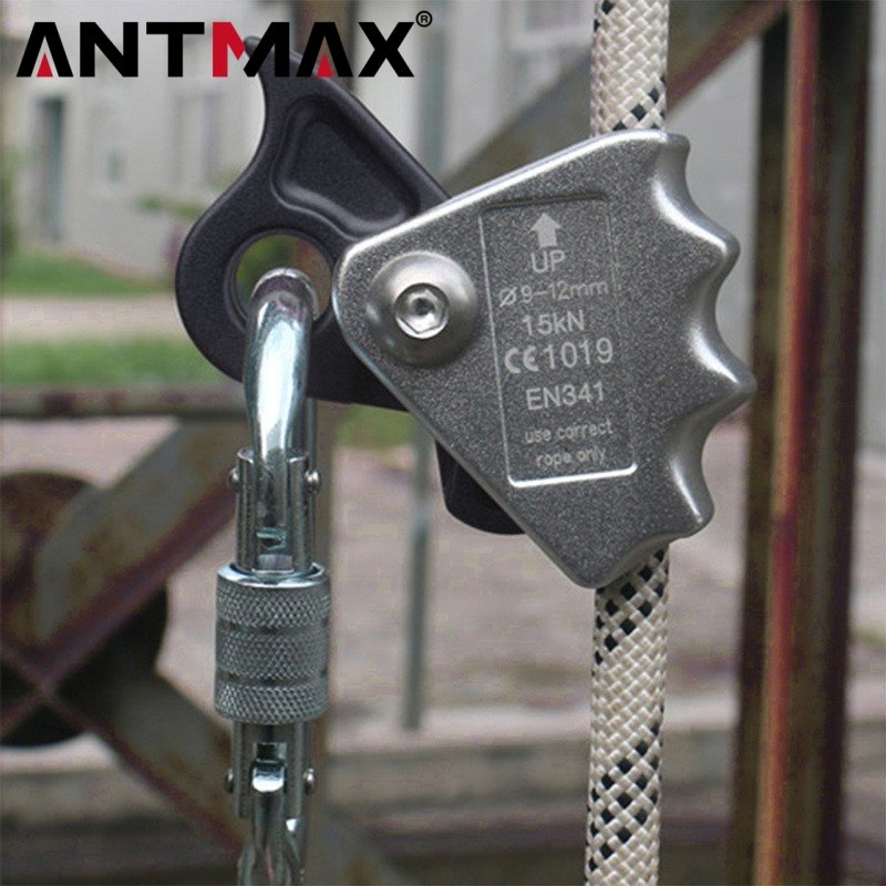 ANTMAX CE Certified 15KN Rope Grab Flip Line Adjuster Aluminum Fall Arrestor Ascender for Rock Climbing Tree Arborist Rescue