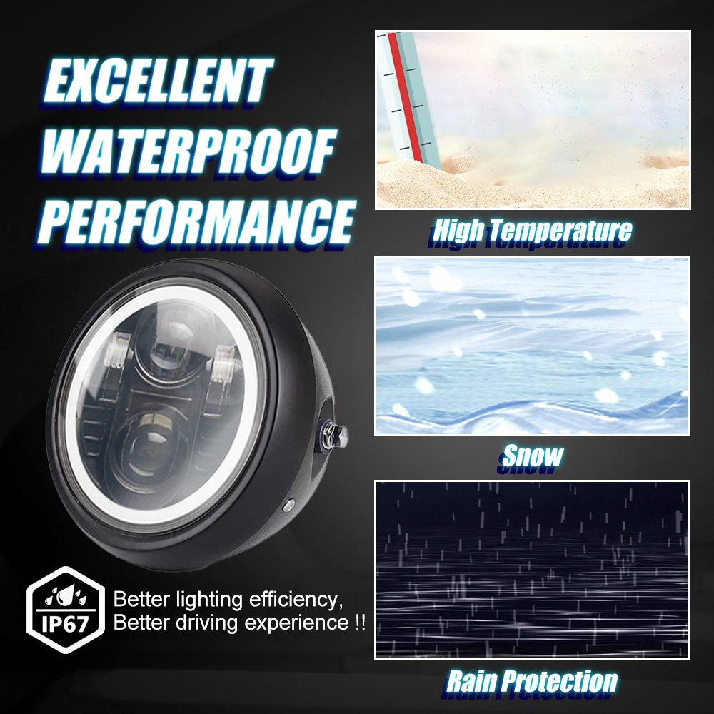 MOTOLED Motorcycle Headlight Assembly 5.75 Inch Round Classic Projector Lens for Gn125 Cg125 Ct100 Led Accessories