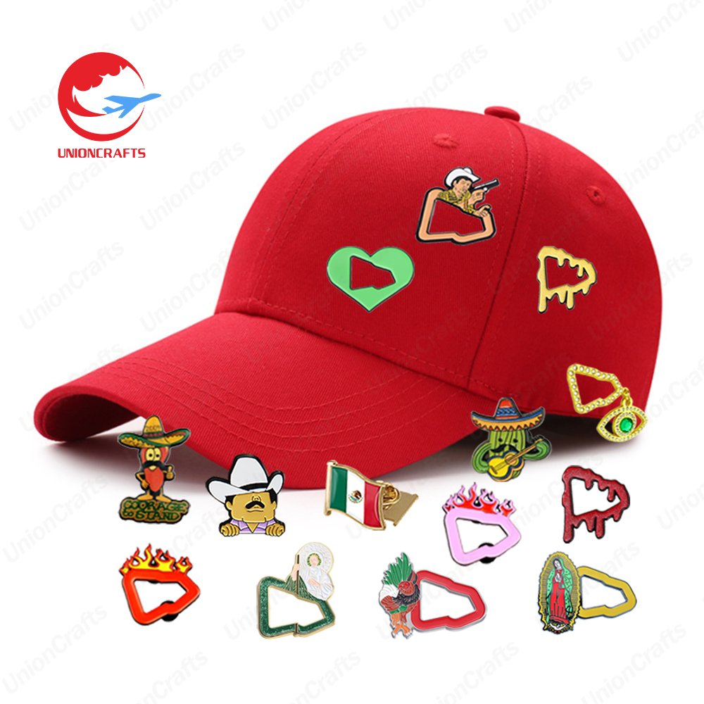 Customized Cap Pin Wholesale Personalized Custom Logo Espanol Mexico Pin Art CN Anime Crocss Metal Enamel Mexico Lapel Hat Pin