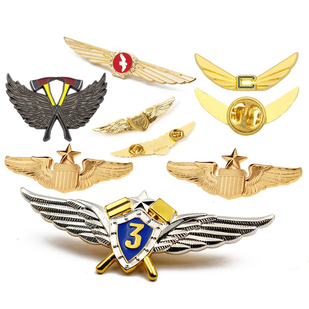 High Quality Custom Logo Pin Design Metal Enamel Pins Scout Badges Gold Plating Engraved Airline Wings Pin Badge For Clothing