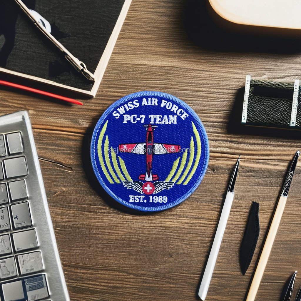 Custom Embroidered Aviation Patches round PVC Iron-On Crest Emblems Badges for Uniforms Made from Chenille Fabric Wappens