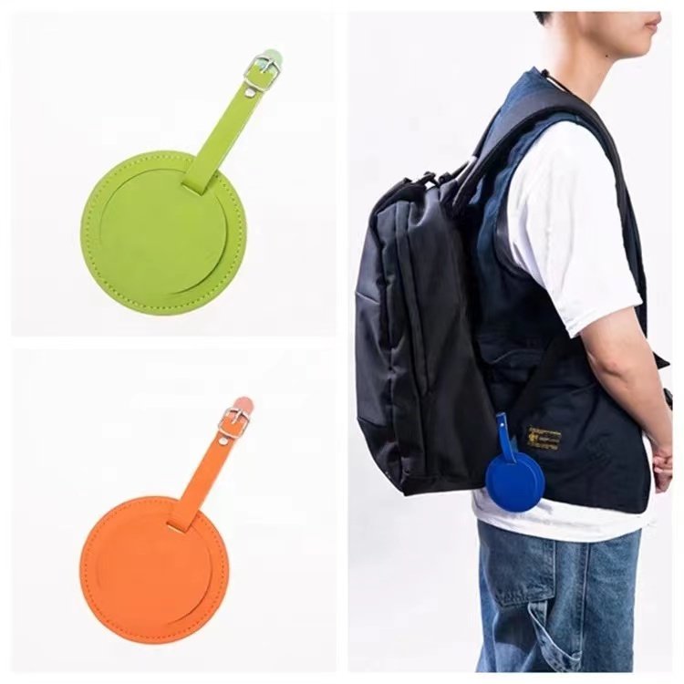 Manufacture Wholesale round PU luggage tag portable luggage tag tourist luggage accessories aircraft boarding pass for travel