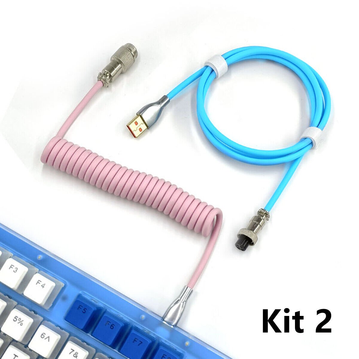 Coiled Cable Blue Pink Aviator Connector USB Type-C for Mechanical Keyboard DIY Coiled Type C USB Cable