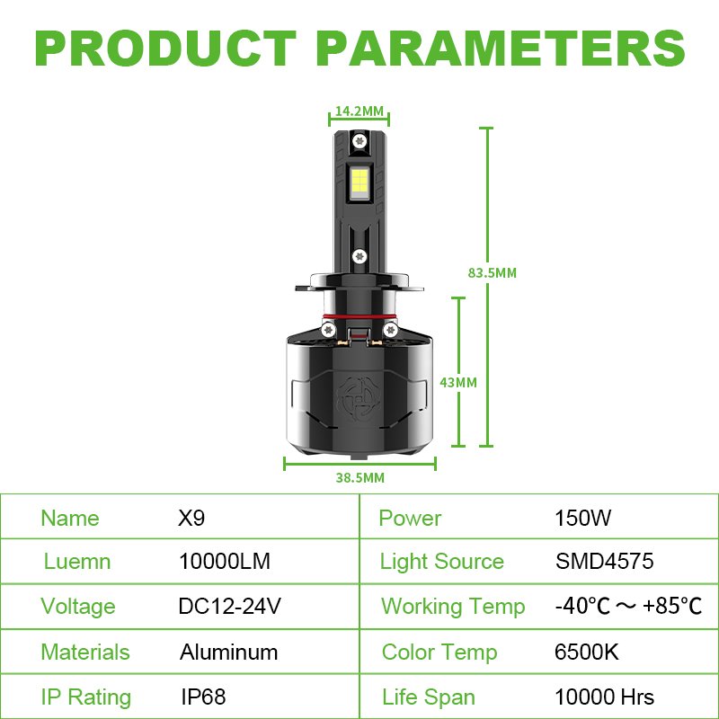 YUFING YUFING New Arrival 100W 12-24V 9500Lm 75W Aviation Aluminum Csp 4575 Auto Accessories H1 Led Headlight Bulb